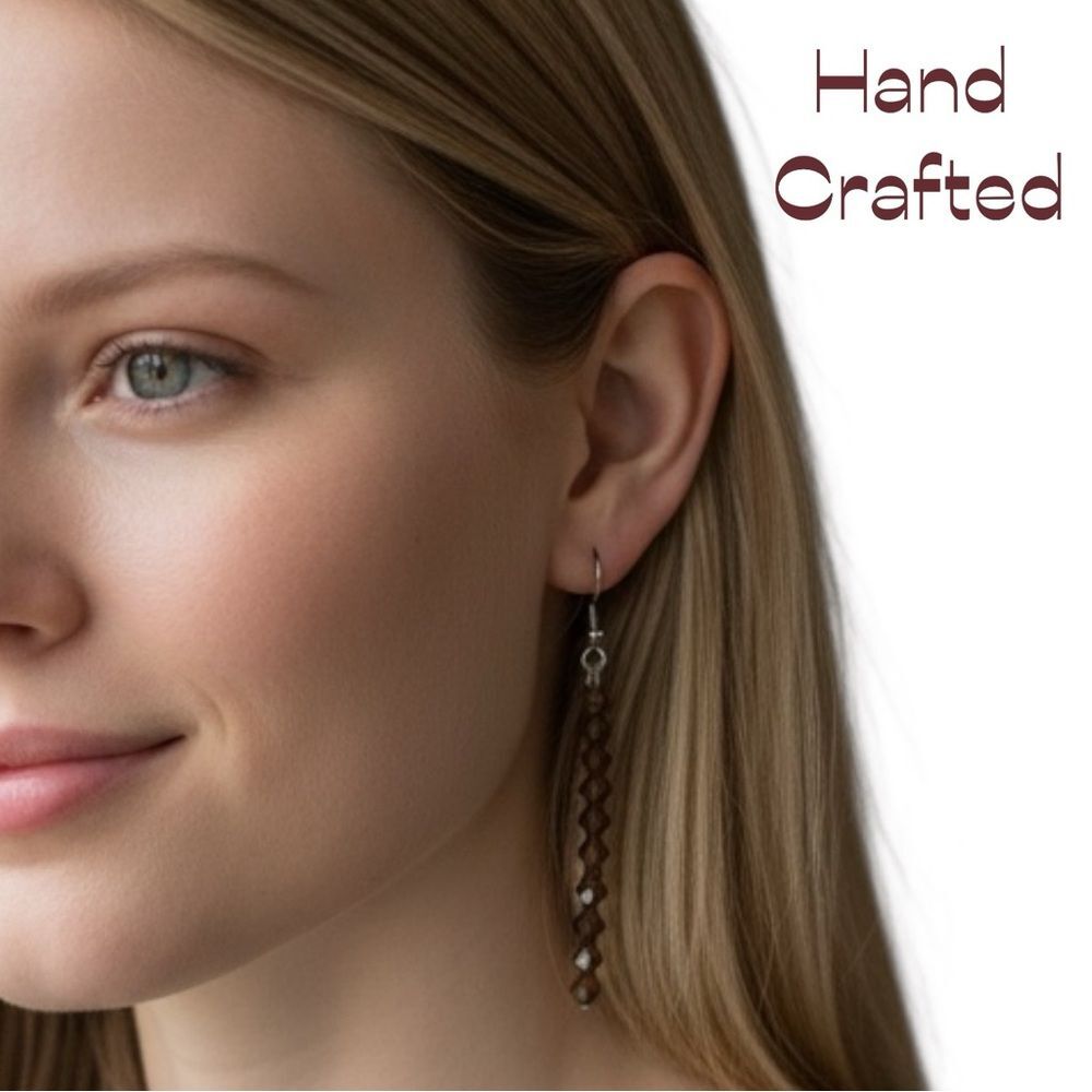 HandCrafted Brown Crystal Earrings NWT Party Event Bohemian